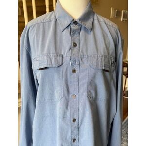 ATG Wrangler Mens Long Sleeve Button Down Shirt Blue Outdoor Hiking Large Reg